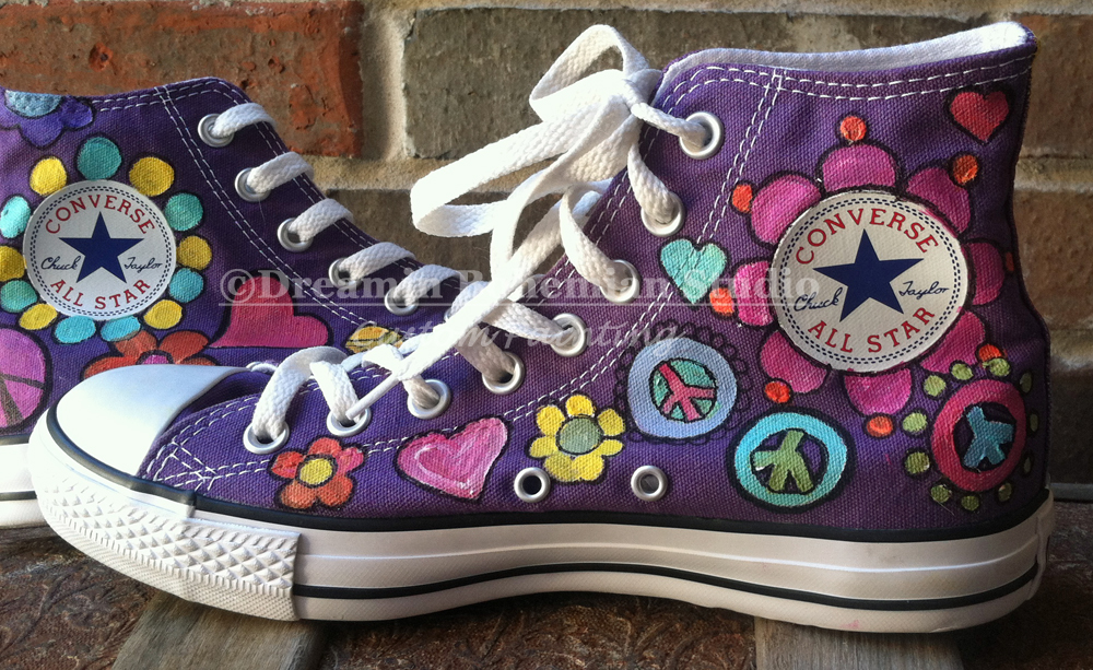 custom painted purple chucks peace and love Custom Painted Purple Chucks peace and love