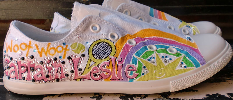 Happy Tennis Captain Chicks with Sticks painted converse custom painted low top converse slip ons tennis rainbows sunshine