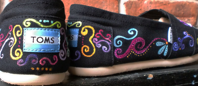 Sugar Skull Hand painted TOMS Scrolly design painted on sides of sugar skull toms