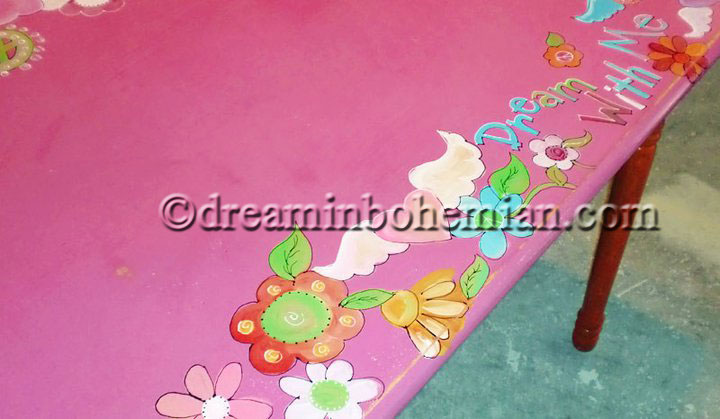 painted pink and orange table hand painted table for kids room