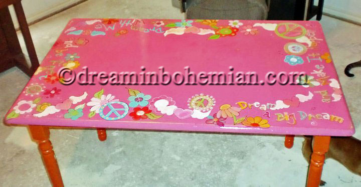 painted pink and orange table Bright pink and Orange kitchen table dorm room desk