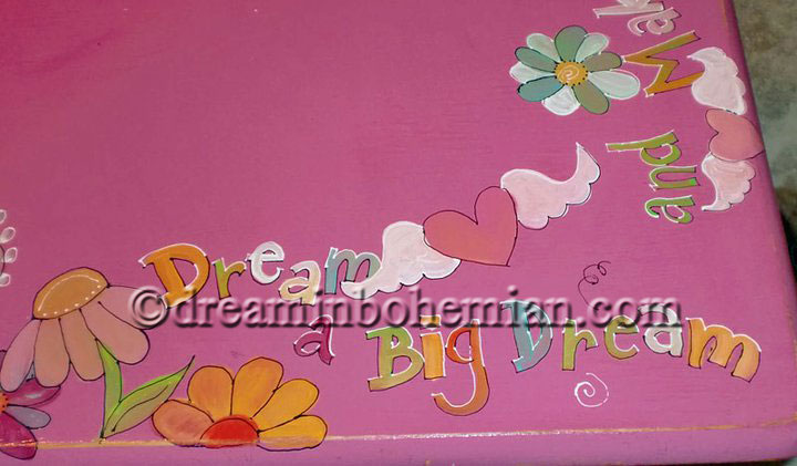 table painted hot pink and orange Bright pink and Orange kitchen table dorm room desk