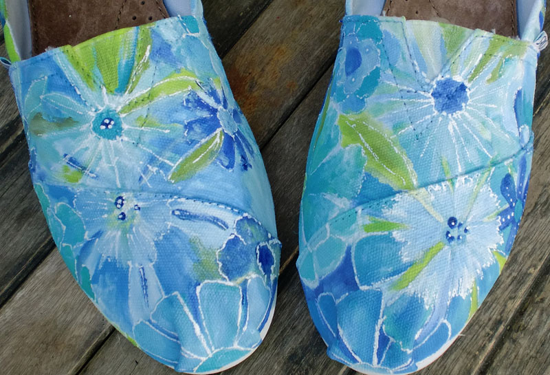 Wildflowers in Blue TOMS design hand painted blue floral toms