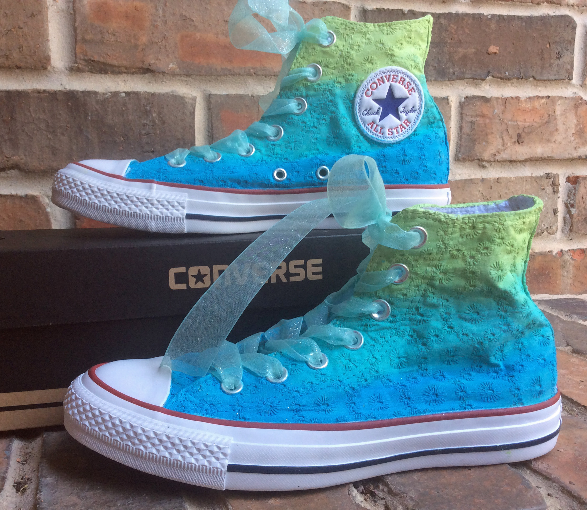 Painted green to blue ombre converse aqua to green ombre converse
