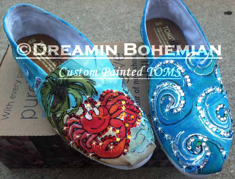 waves, beach and red crab painted toms waves, beach and red crab painted toms