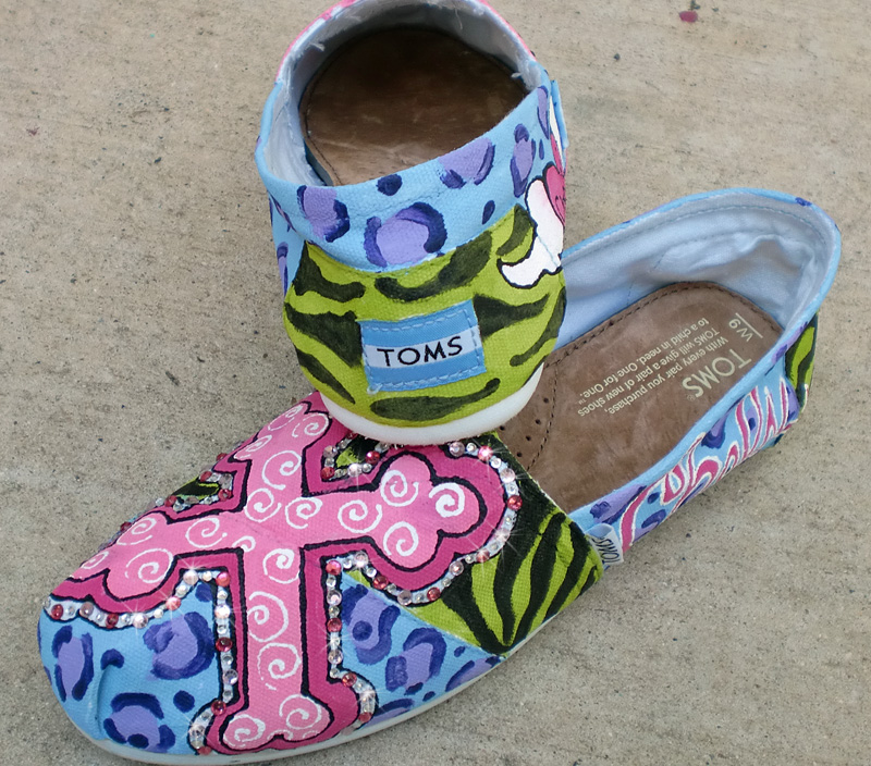 custom painted TOMS funky colors cross and prints