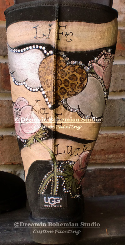 custom painted life love luck uggs boots life love luck painted black uggs boots hearts wings banner