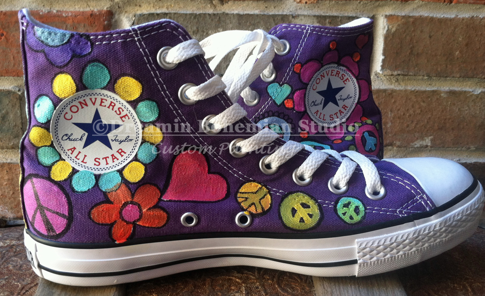 custom painted purple chucks peace and love Custom Painted Purple Chucks peace and love