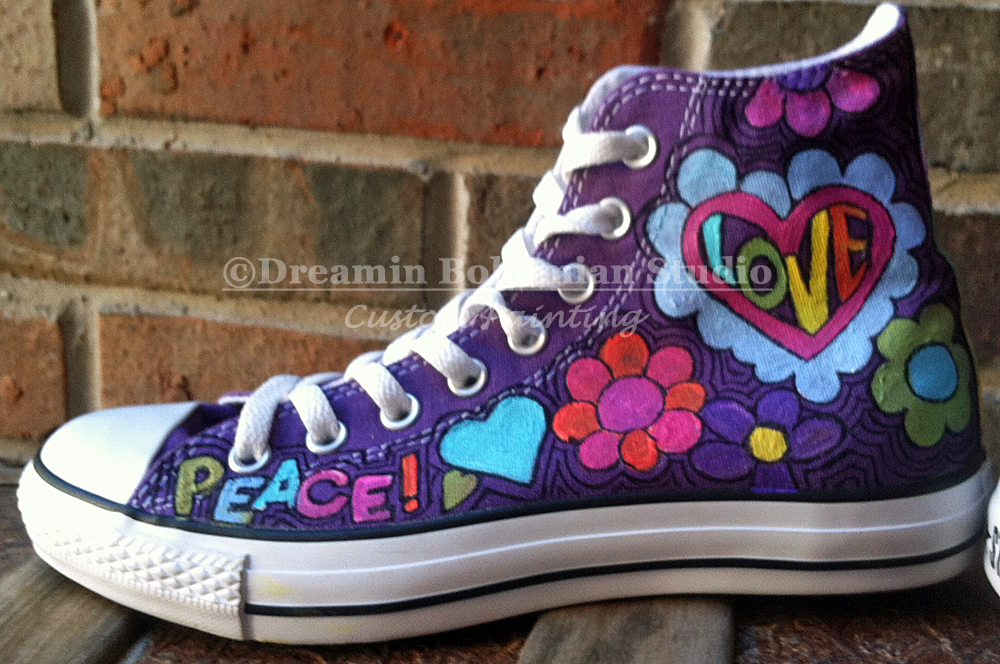 custom painted purple chucks peace and love Custom Painted Purple Chucks peace and love