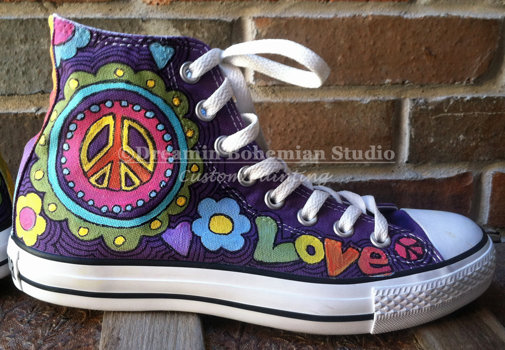 custom painted purple chucks peace and love Custom Painted Purple Chucks peace and love