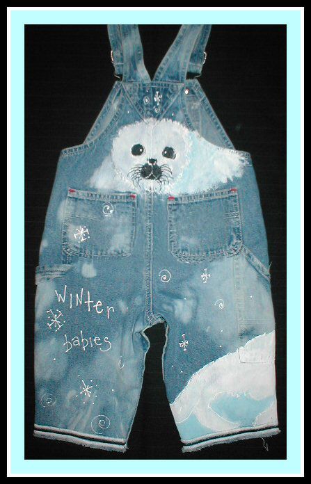 Custom hand painted sea lion overalls, the back