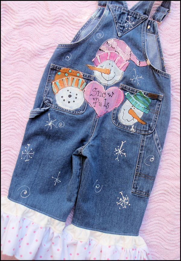 Back of Snow pals design overalls