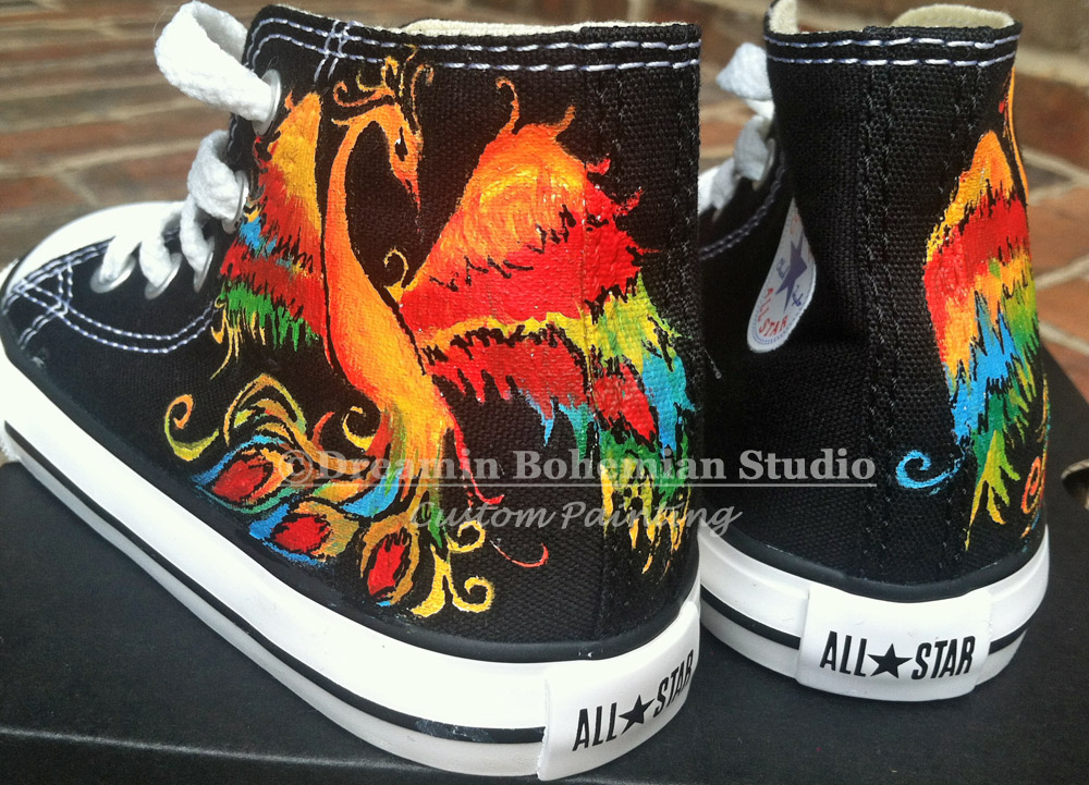 Phoenix rising hand painted chuck taylor hi tops Rising of the Phoenix hand painted hi Tops