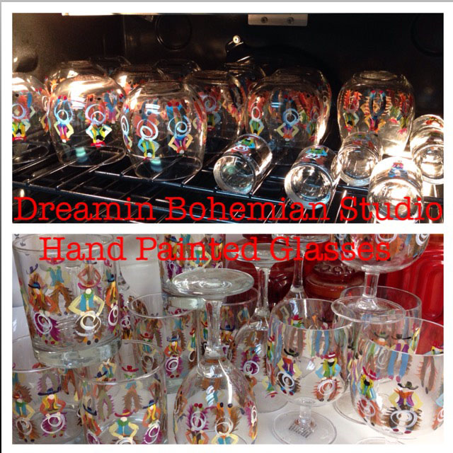 painted stemware in western design huge lot ready to ship lots of cowboys and girls painted on glassware