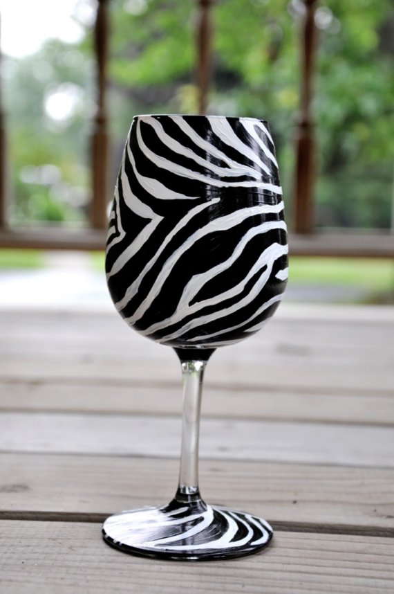Gorgeous custom Painted Zebra Print Wine Glasses Hand Painted Zebra Print Glasses