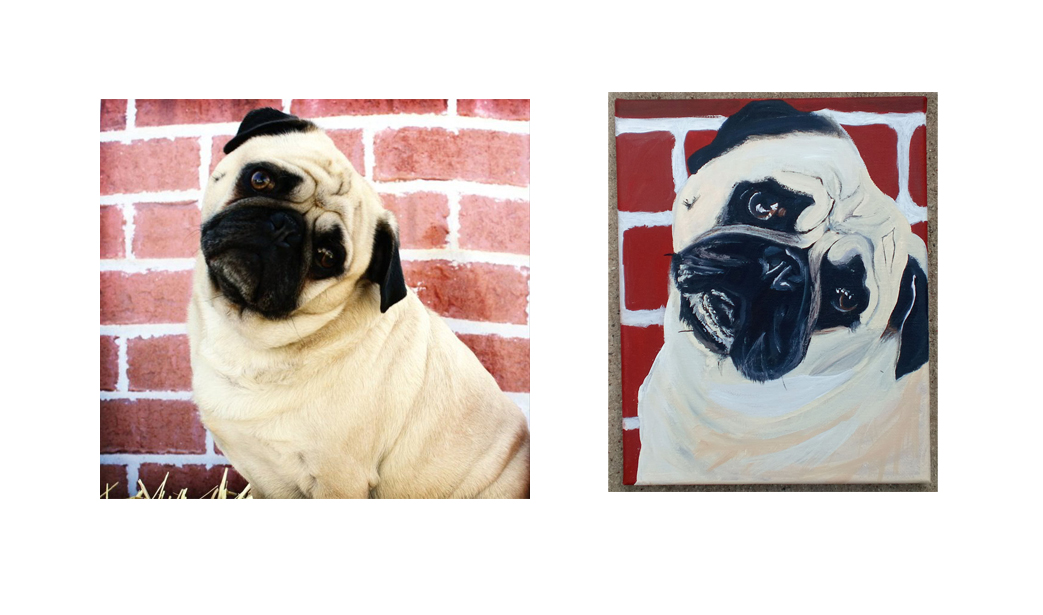 Painted portrait of pet chinese pug custom and personalized.
