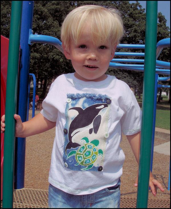 Painted Applique Killer Whales and Turtles Tee