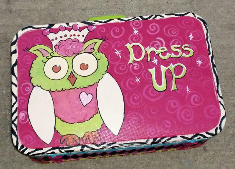 Hand Painted Owl Dress Up Vintage Suit Case