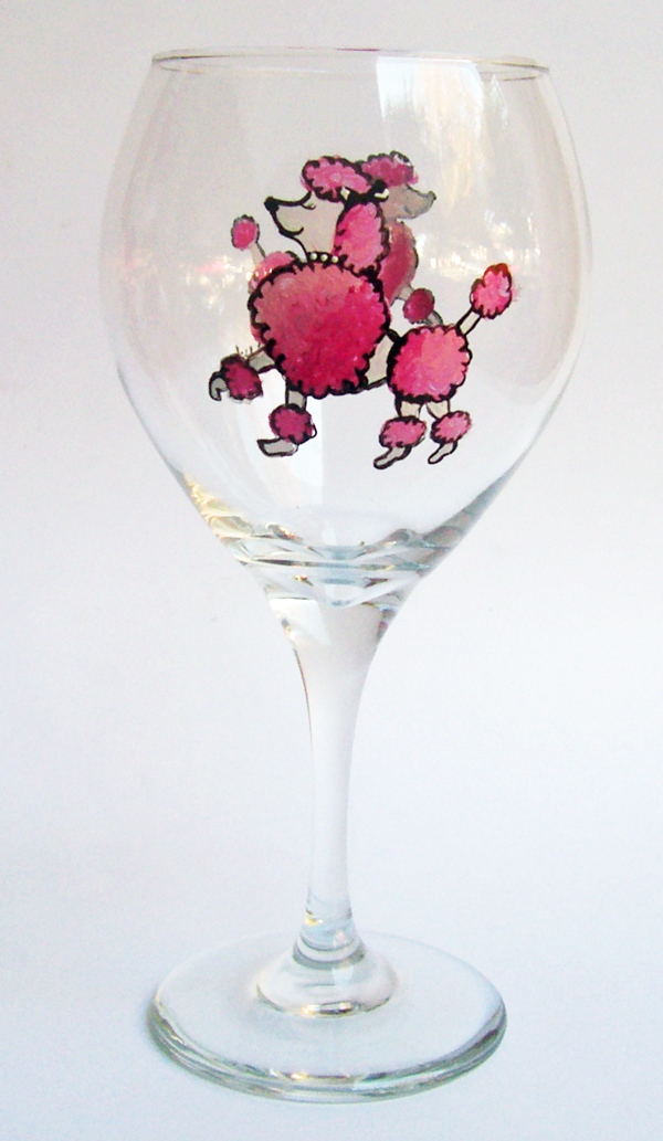 Hand painted pink poodle wine glasses