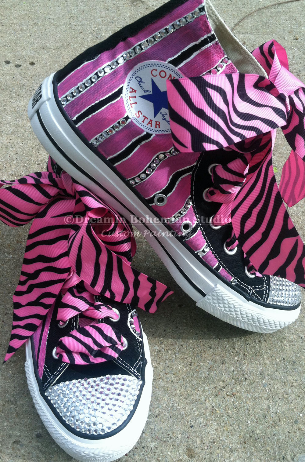 stripes and bling diva chucks hot pink and black diva zebra chucks