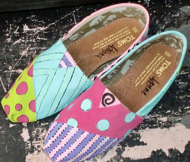 Polka dots and stripes painted TOMS Fun colors dots and stripes custom painted toms