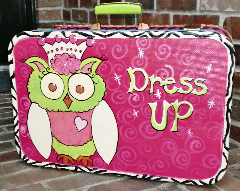 Hand Painted Owl Dress Up Vintage Suit Case