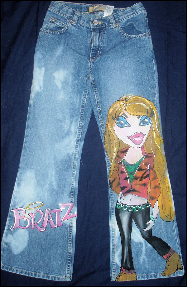 Hand Painted Custom character jeans for girl or boy.