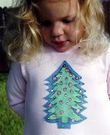 Painted Appliqued Christmas Tree Tee in pink and green