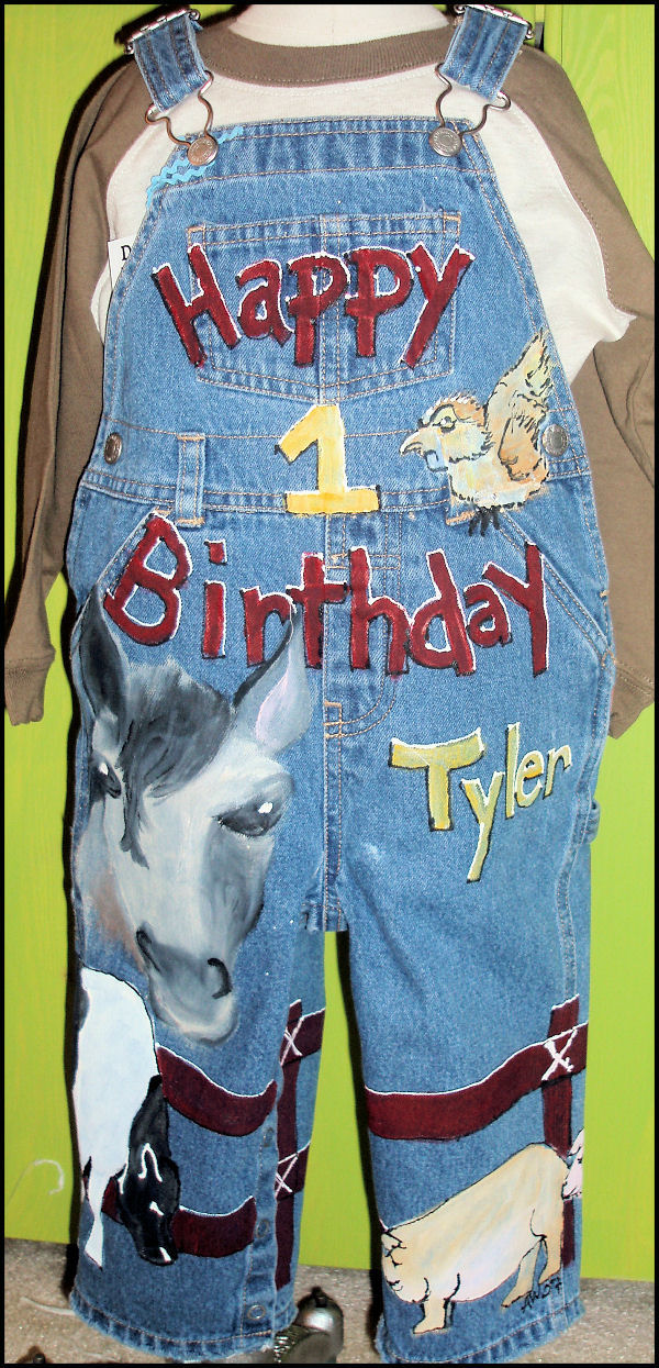 Custom Painted Barnyard overalls for boys