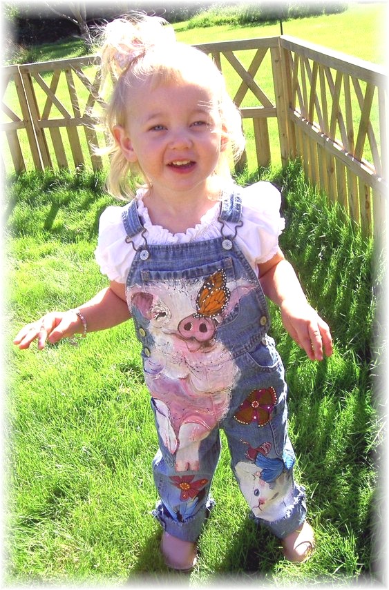 Custom Hand Painted Piggy and Kitty Overalls