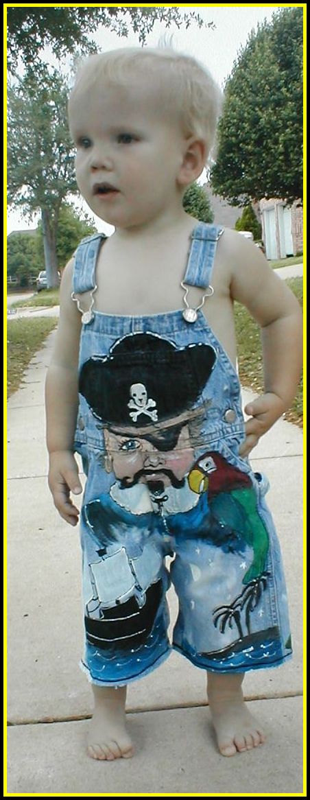 Custom Hand Painted Pirate Portrait Overalls for Boys