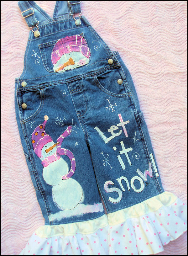 Custom Hand Painted Snowman Overalls for Girls