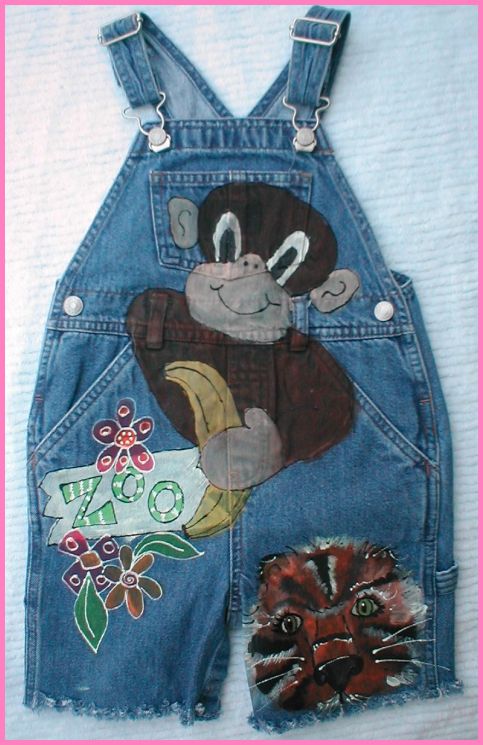 Custom Hand Painted Monkey Zoo Short Overalls for Girls