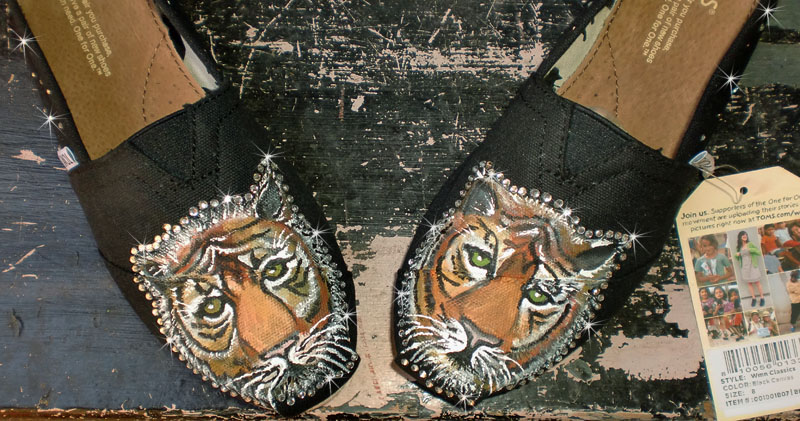 Hand painted Black Tiger Toms Tiger Toms with Crystals bling added