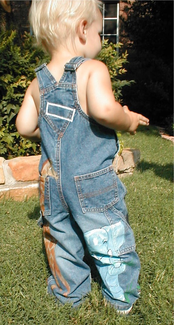 Hand painted zoo overalls Painted Zoo Boy Overalls the back