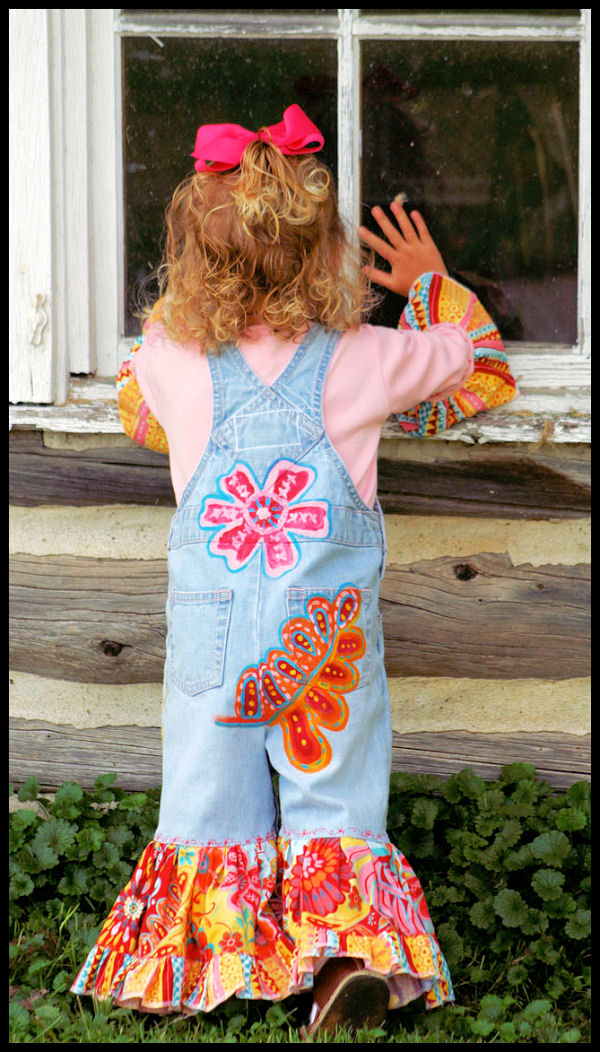 Indian Summer custom painted overalls design for little girls