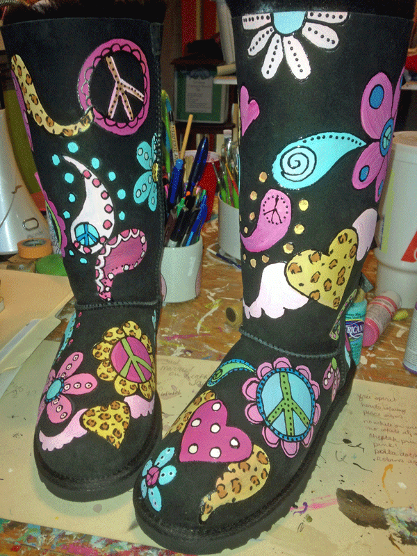floral paisley and leopard design painted on ugg boots