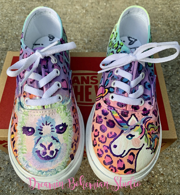 Lace Up Llama and Unicorn hand painted Vans