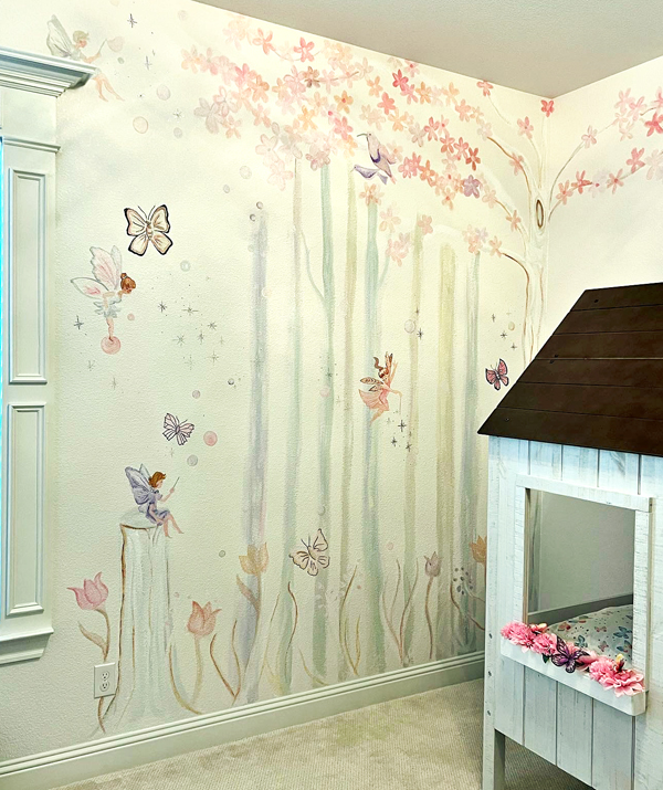 hand painted fairy forest mural for a little girls room