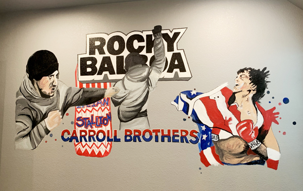 mural of rocky movie in boys room