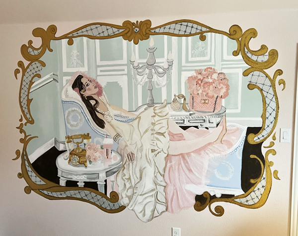mural painted in a marie antoinette style with a modern twist