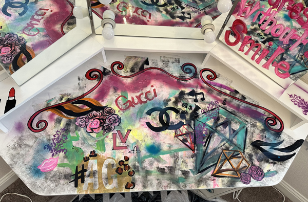 Vanity desk top painted with graffiti style design